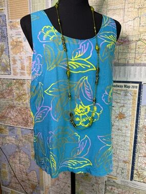 Wild Woman Batik Print Turquoise Floral Sleeveless Top